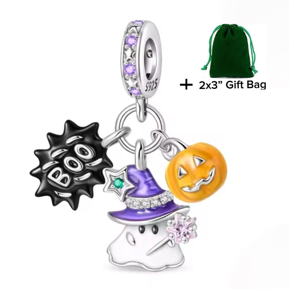 Halloween Ghost Pumpkin Boo Dangle Charm | 925 Silver | Brand New